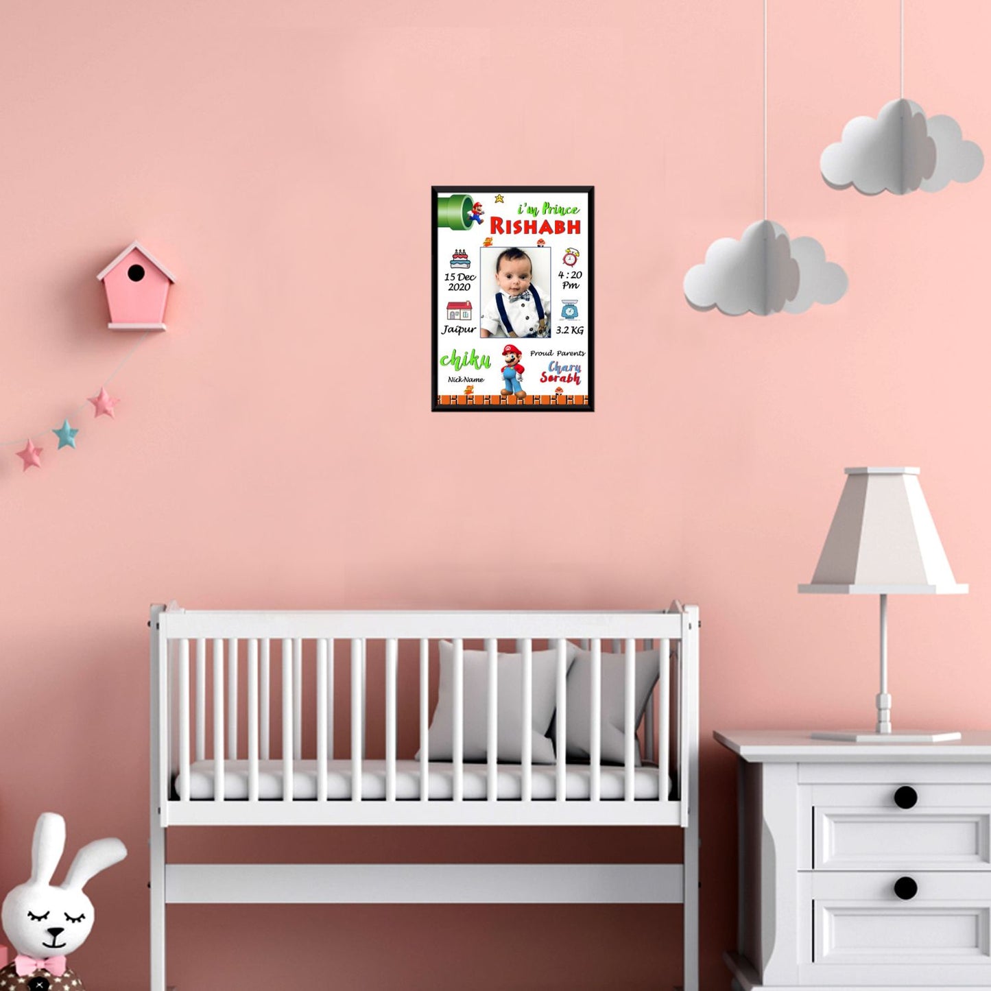 Baby Biodata | Birth Details Frame (Mario Theme)