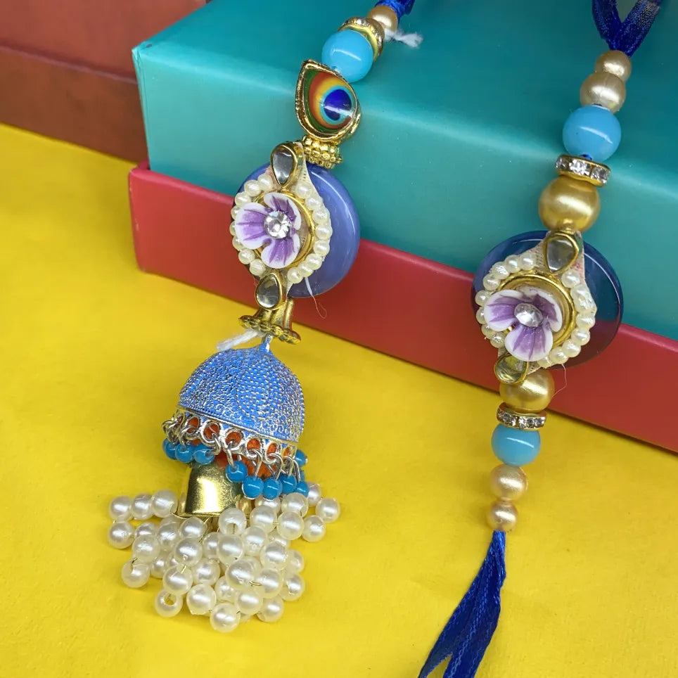 Beautiful Blue Set of Bhaiya Bhabhi Rakhi