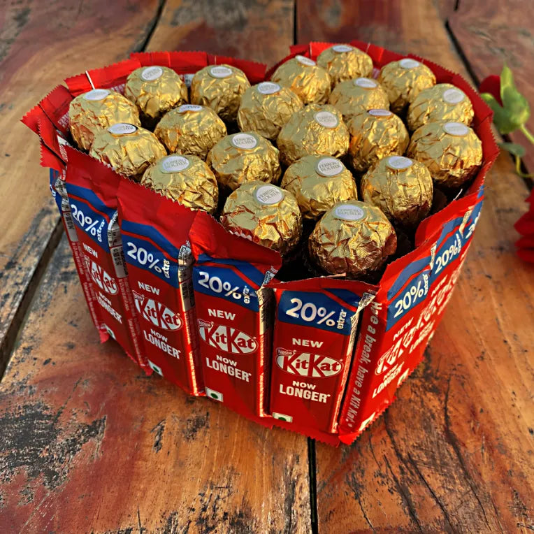 Ferrero Rocher & KitKat Chocolates in Heart