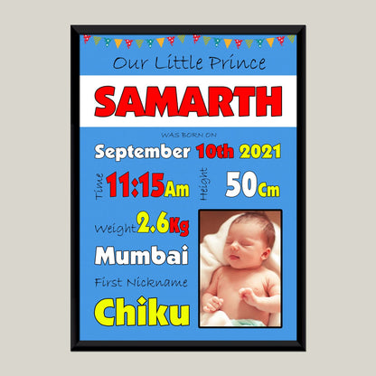 Baby Biodata | Birth Details Frame (Blue Theme)