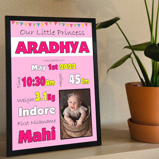 Baby Biodata | Birth Details Frame (Pink Theme)