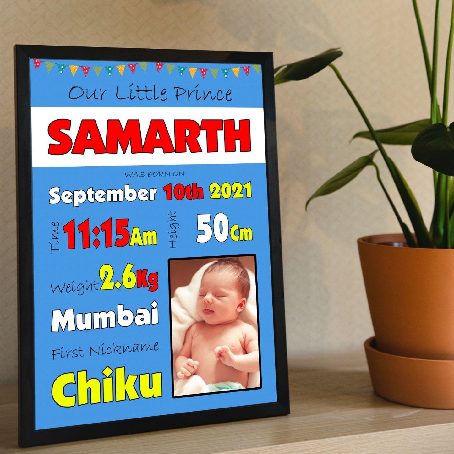 Baby Biodata | Birth Details Frame (Blue Theme)